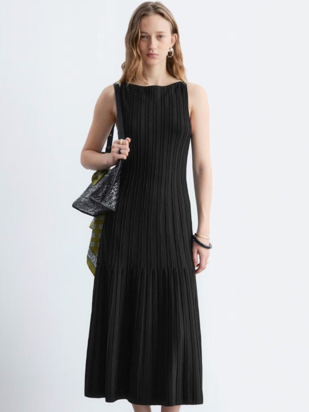 & Other Stories Black Rib-Knit Midi Dress